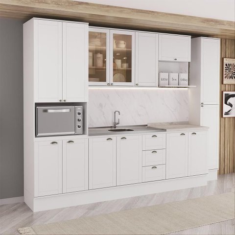 Cozinha Milla Vern 14 Portas 3 Gavetas MDF 310cm Branco Móveis Carraro