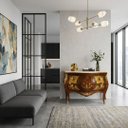 Ver imagem 2 de Cômoda Clássica Marchetada com 2 Gavetas e Tampo em Mármore 85x120x60cm