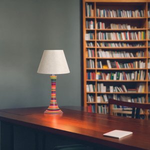 Abajur Colorido Grande de Cerâmica para Sala com Cúpula de Tecido