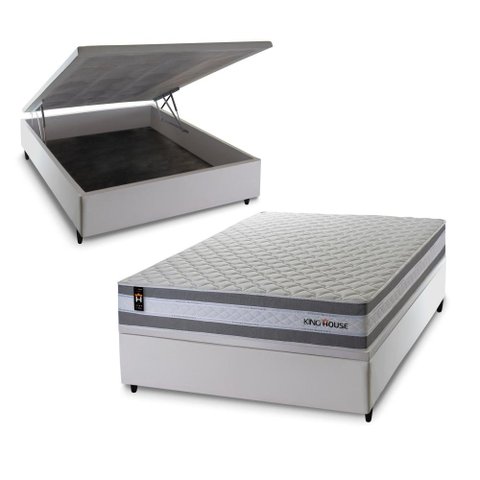 Conjunto Box Baú Alpine Branco 138x188x72 c/ Molas Ensacadas