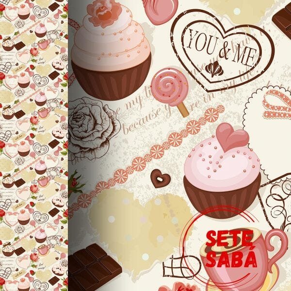 Papel de Parede Adesivo Bolos Café Doces Chocolate Confeitaria Sobremesas - SSCA-015 - ROLO - 10M X  - 3