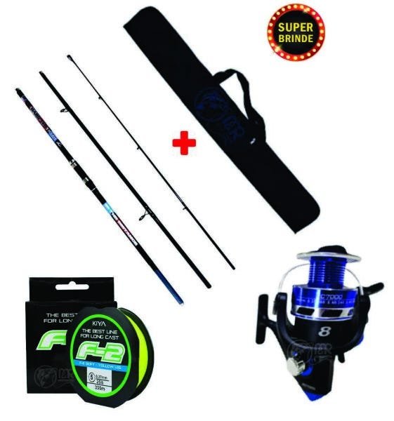 Kit Pesca De Praia Vara 3,30m 50lb, Molinete 4000, Linha - 1