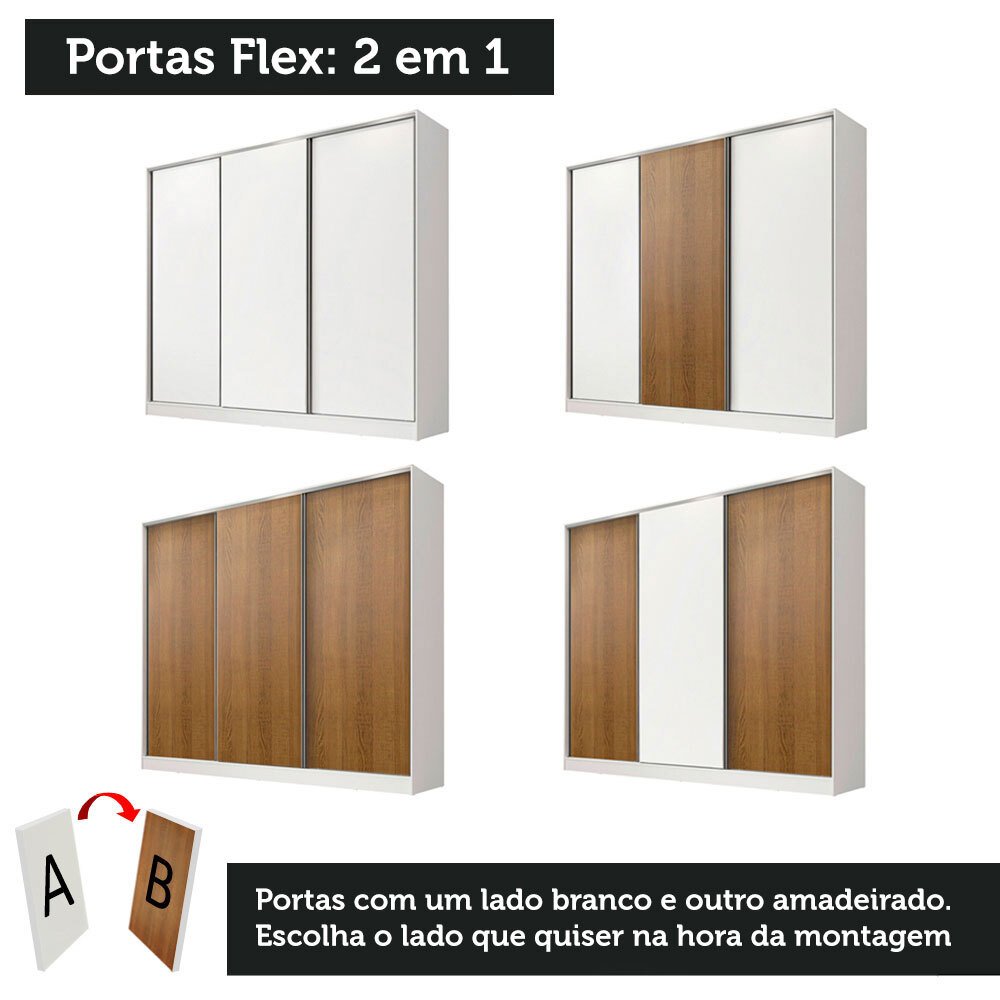 Guarda Roupa Casal 100% Mdf Madesa Royale 3 Portas de Correr - 3