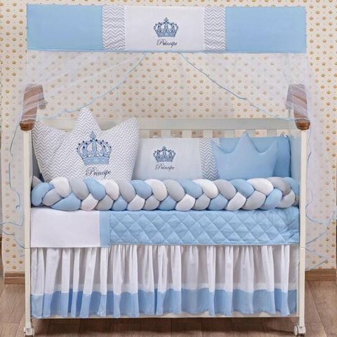 Kit Berço Americano Coroa Trança Menino Enxoval Masculino