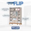Ver imagem 3 de Jogo de Quarto Infantil Flip Guarda Roupa 4 Portas e Cômoda 4 Gavetas Areia Fosco - Reller Móveis