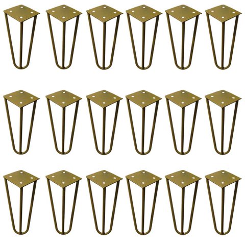 Kit 18 Pés de Metal 15 CM Hairpin Legs Mesas de Centro Puffs Dourado