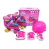 Patins Roller Ajustável com Kit de Proteção Capacete Infantil Rosa 34-37 Quatro Rodas - 1
