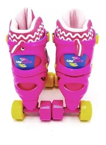 Patins Roller Ajustável com Kit de Proteção Capacete Infantil Rosa 34-37 Quatro Rodas - 4