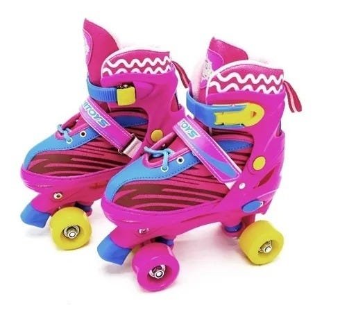 Patins Roller Ajustável com Kit de Proteção Capacete Infantil Rosa 34-37 Quatro Rodas - 3