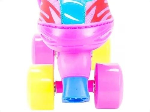 Patins Roller Ajustável com Kit de Proteção Capacete Infantil Rosa 34-37 Quatro Rodas - 6