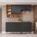 Ver imagem 1 de Cozinha Modulada 6 Peças com Tampo 120cm Nicho Decorativo Balcão para Cooktop Isabelle Cinza/Freijó/Grafite