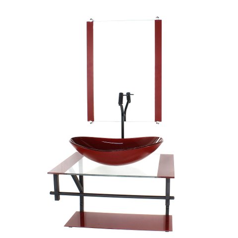 GABINETE DE VIDRO PARA BANHEIRO 60CM AP CUBA OVAL VERMELHO CEREJA