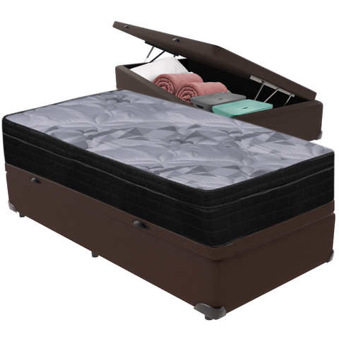 Cama Box Baú e Colchão Airtech Pampa Molas Ensacadas Solteiro Ortobom: Marrom