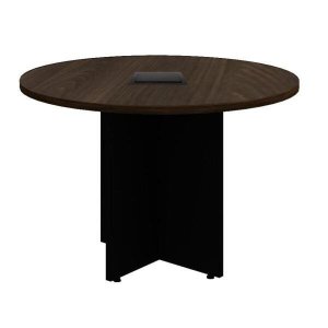 Mesa de Reunião Redonda Workyaris com Caixa de Tomadas -1,10x1,10x0,74M - Marsala/Preto - 21440