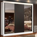 Ver imagem 1 de Guarda-Roupa Casal Madesa Lyon Plus 3 Portas de Correr com Espelhos 4 Gavetas Branco/Preto Cor:Branc