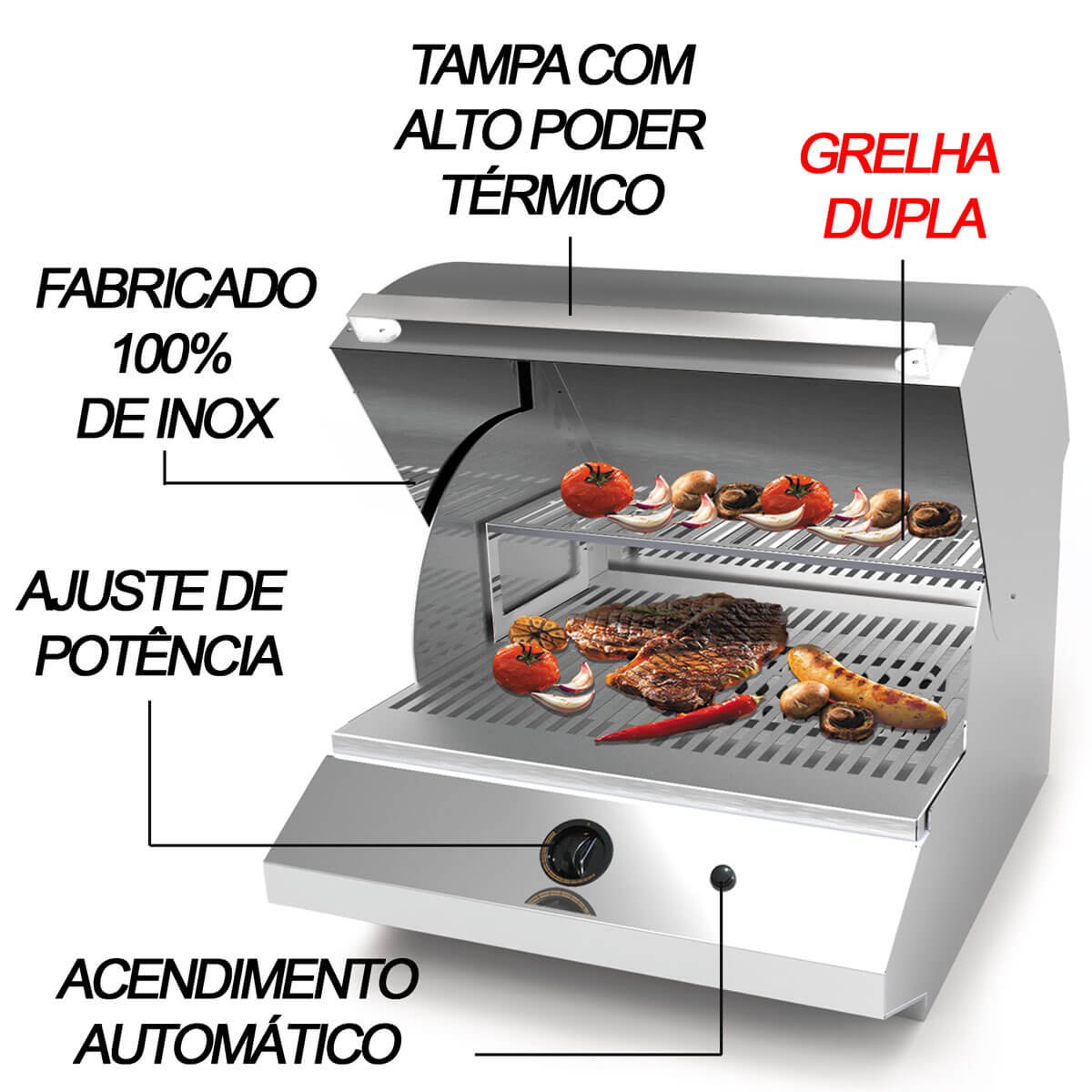 Churrasqueira de Bancada à Gás GLP Sem Fumaça e com Acendedor Automático Inox Saro - 5