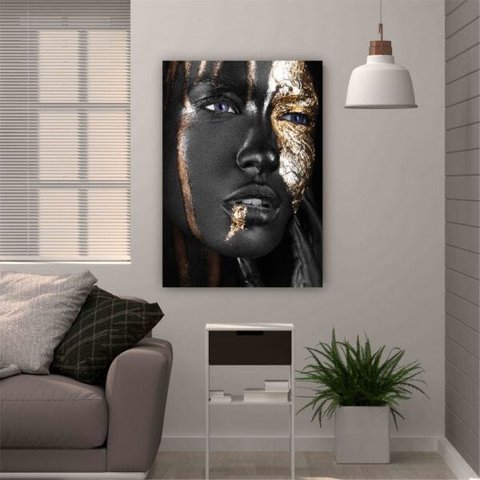 Quadro 85x60cm Mulher Dourado Rosto Canvas