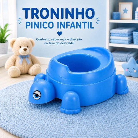 Pinico Troninho Infantil Tartaruga Azul Assento Desfralde Bebê Xixi Banheiro Quarto Creche Meninos