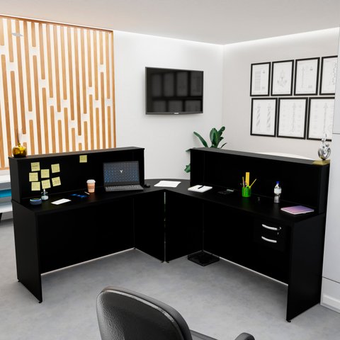 Balcão Atendimento de Canto C/ Gaveteiro Recepção 1400x600 Netmobil - Preto