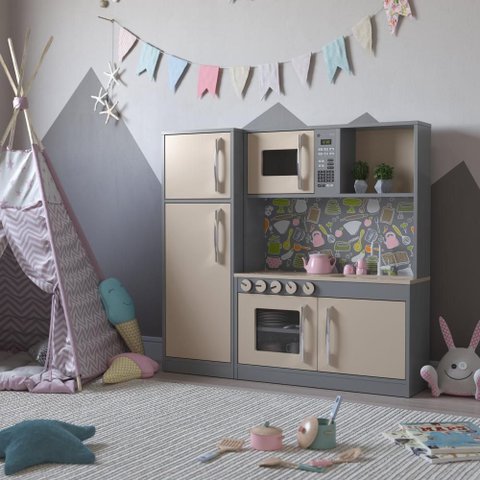 Cozinha Infantil com Refrigerador Diana em Mdf Cinza - Ofertamo