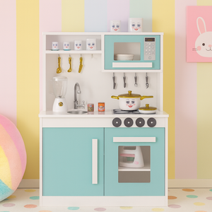 Cozinha Infantil Completa com Armário Fogão Pia e Microondas Brinquedo Educativo:menta