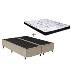 Cama Box Bipartido Casal Bege + Colchão Espuma D28 138x188x8 - 1