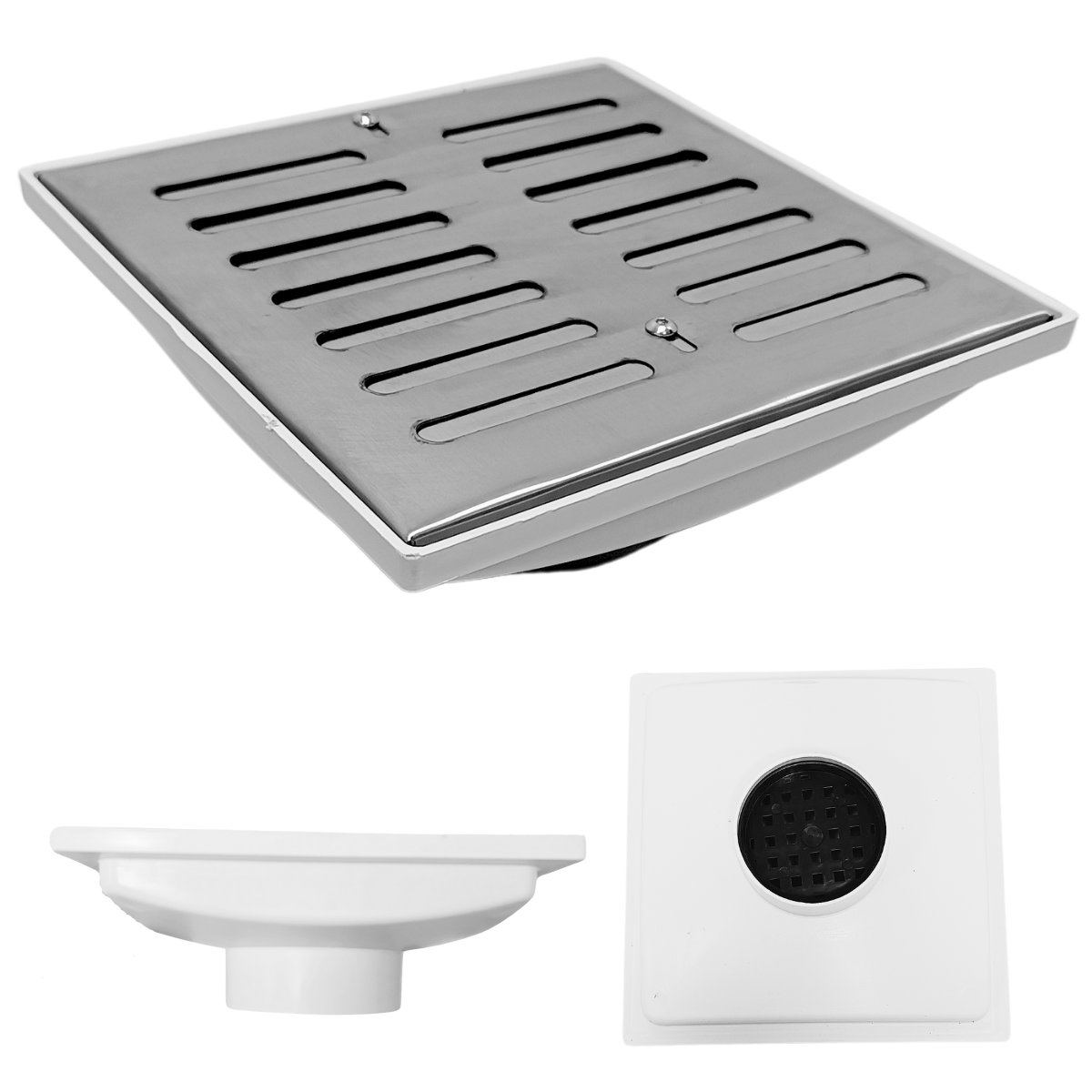 Ralo 20x20 Inox 304 com Abre Fecha Cocho Branco Saída de 75mm - 1