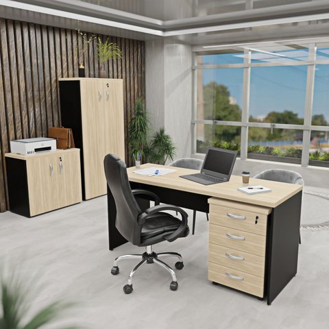 Conjunto Escritório Office Escrivaninha Armários Gaveteiro Netmobil - Dubai/preto