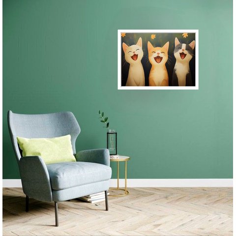 Quadro Decorativo Gatos Sorrisos - 50x70cm:moldura Preta