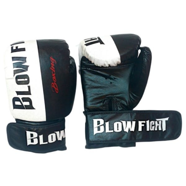 Luva de Boxe e Muay Thai Preto com Branco Blow Fight 16 oz - 1