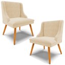 Ver imagem 1 de Kit 2 Cadeiras Decorativas Sala de Jantar Pés Palito de Madeira Firenze Suede Bege/Natural G19 - Gra