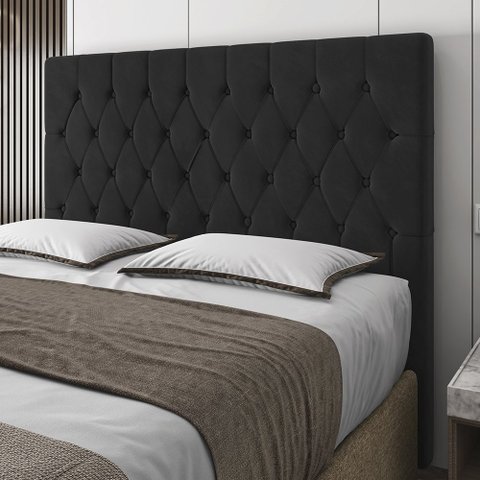 Cabeceira Casal Potenza 140cm Veludo Preto c/ Frame Italian Flex