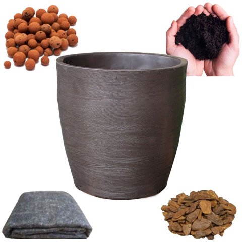 Vaso Planta 30x30 Oval + Kit Completo para Plantar