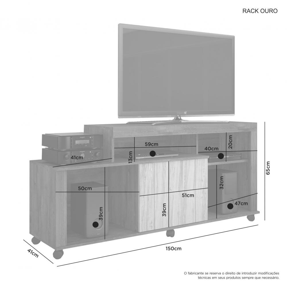 Rack para Tv até 43 Polegadas 1 Porta Ouro 1,50 Metros - Jcm Movelaria:café Off - 5