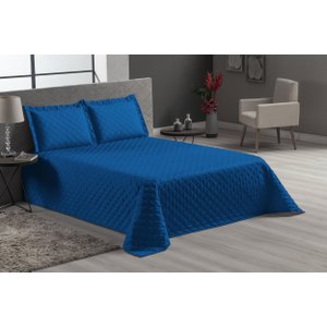 Cobre Leito Cama Casal Queen 3 Peças Matelado Azul Royal
