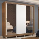 Ver imagem 1 de Guarda-Roupa Casal Madesa Lyon 3 Portas de Correr com Espelhos 2 Gavetas com Pés Rustic/Branco Cor:R