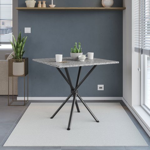 Mesa Quadrada 70cm para Sala de Jantar Tampo Granito Leia Preto/Ocre