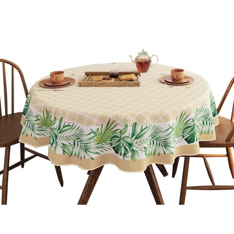 Toalha de Mesa Redonda Estampada Lepper 4 Lugares Pop 1,55m Palmas