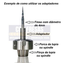 Adaptador Tupia Cnc Retífica Spindle, 6mm P/ 1/8 - 3