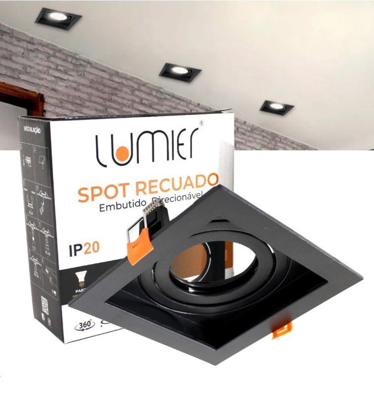 Spot Recuado 7,5x7,5x4,1cm Gu10 Mr11s Preto Ip20 Lumier