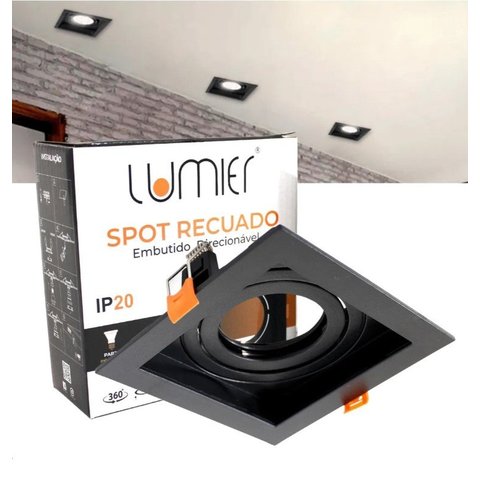 Spot Recuado 7,5x7,5x4,1cm Gu10 Mr11s Preto Ip20 Lumier