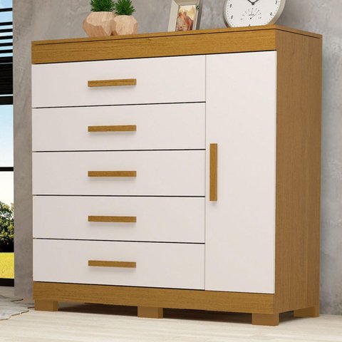 Cômoda Rayane 1 Porta 5 Gavetas 100% Mdf Cinamomo/off White - Acp Móveis