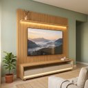 Ver imagem 1 de Rack com Painel para TV até 90 Polegadas com 3 Gavetas, LED, Vidro e Ripado 230x250x35cm