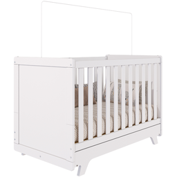 Berço Infantil Mini Cama Retro Branco / Branco com Cinza / Branco com Carvalho Peroba - Branco Brilh - 2