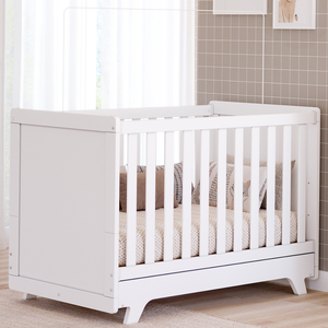 Berço Infantil Mini Cama Retro Branco / Branco com Cinza / Branco com Carvalho Peroba - Branco Brilh