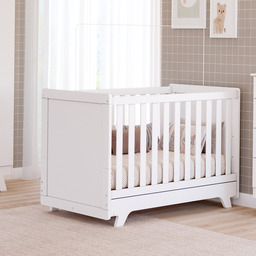Berço Infantil Mini Cama Retro Branco / Branco com Cinza / Branco com Carvalho Peroba - Branco Brilh - 6