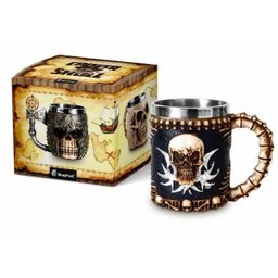 Caneca De Chopp Caveira Preta Resina E Aço Inox 450Ml - 1