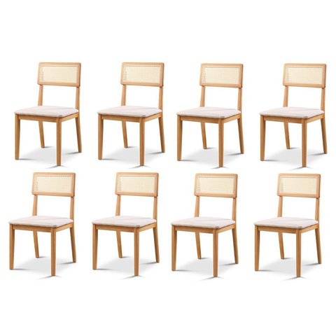 Kit com 8 Cadeiras de Jantar Ava Encosto Telinha Bege Nude