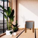 Ver imagem 7 de Kit 2 Puff Luna Couro Linho Pés Madeira Maciça Eucalipto:cinza/caramelo