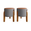 Ver imagem 1 de Kit 2 Puff Luna Couro Linho Pés Madeira Maciça Eucalipto:cinza/caramelo